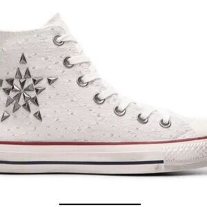 Converse high top studded star Chuck Taylor skater shoes white canvas lace up 8